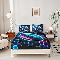 Vista 5 de Erosebridal Graffiti Rugby Ball Sheet Set Twin Colorful Rugby Helmet Bed Sheets Set, Sports Sheets for Boys Girls Football Game Flat Fitted Sheet