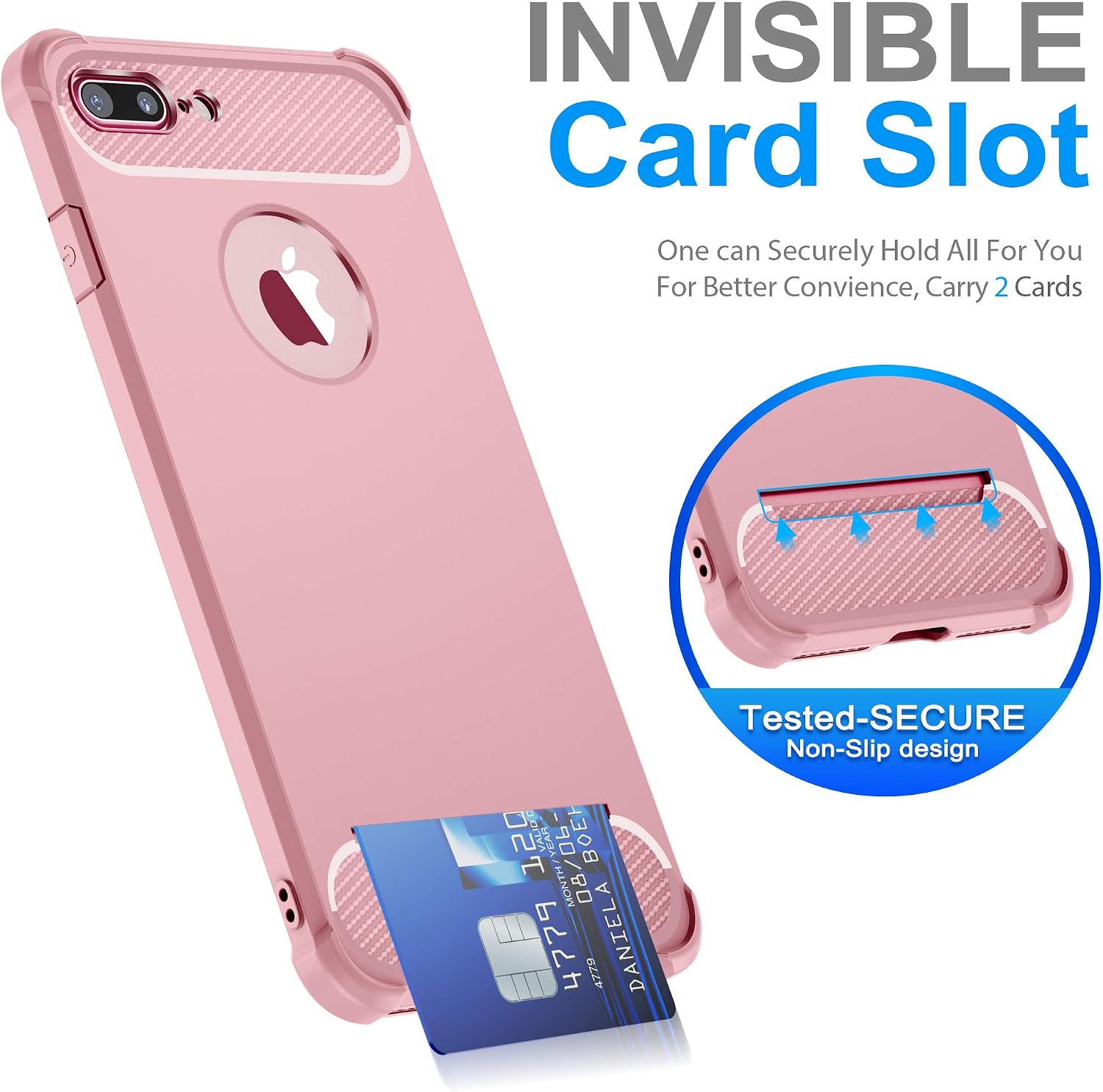 iPhone 8 Plus Cases,SUPBEC iPhone 7 Plus Wallet Case with Card Holder and Screen Protector [2 Pack],Soft-Touch Silicone Full Body Slim Shockproof Protective iPhone 8 Plus Phone Case,5.5'',Rose Gold