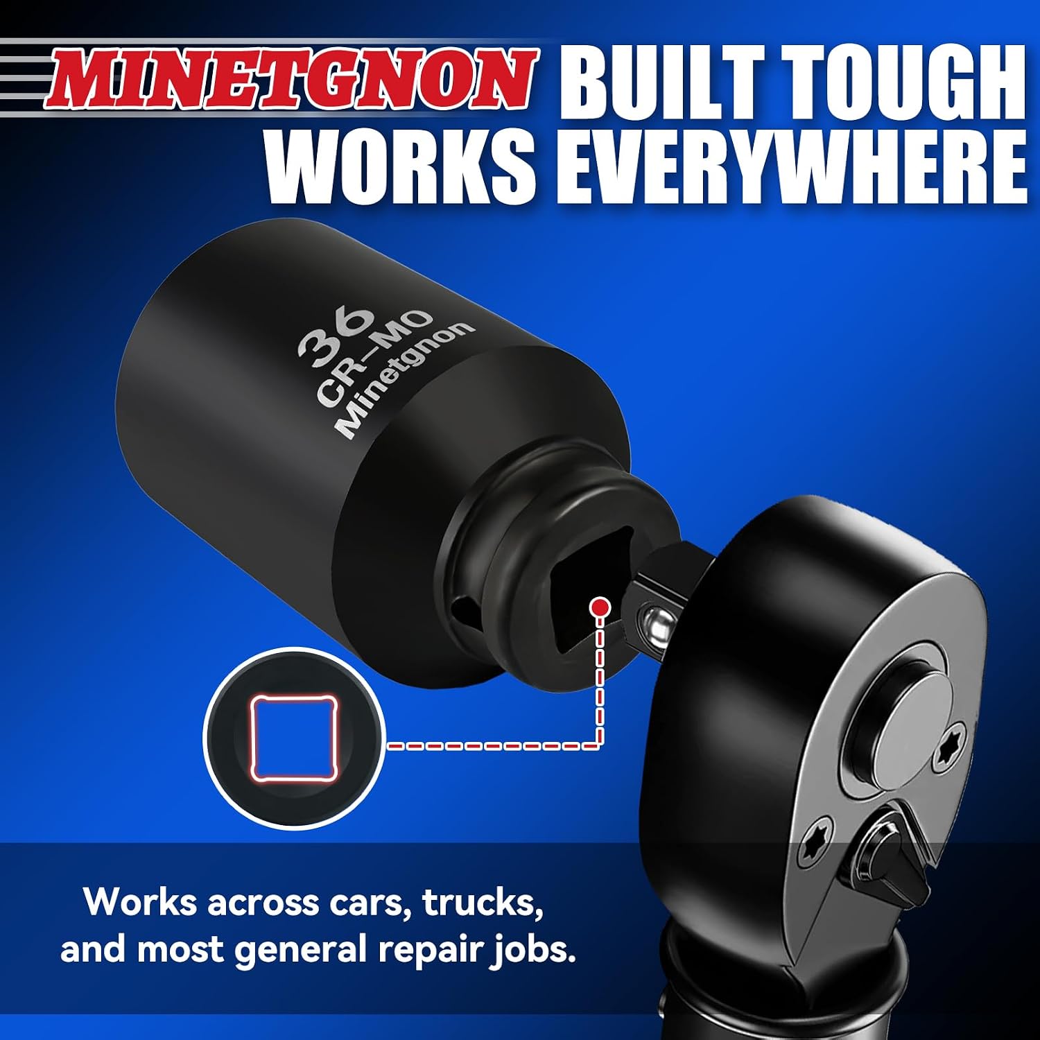 36mm Socket Deep 1/2 Drive Impact Socket 6 Point CR-MO Axle Nut Heavy-Duty Socket for Easy Removal & Installation of Wheel Hub & Axle Shaft Nuts