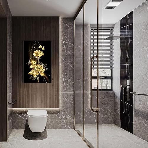 Miniatura 4 de Xiuwon Arte de pared de rosa dorada, póster abstracto de hoja dorada, impresión de árbol de flores, pinturas de mariposas sobre rosas, decoración de