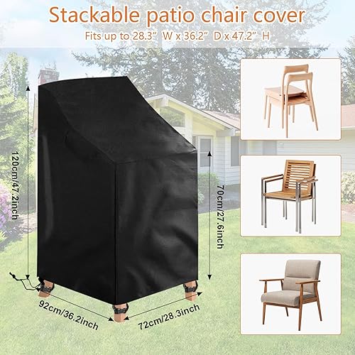 Miniatura 2 de Fundas apilables para sillas de patio al aire libre con 4 hebillas y 1 cordón, funda impermeable para sillas de jardín, fundas para sillas de jardín