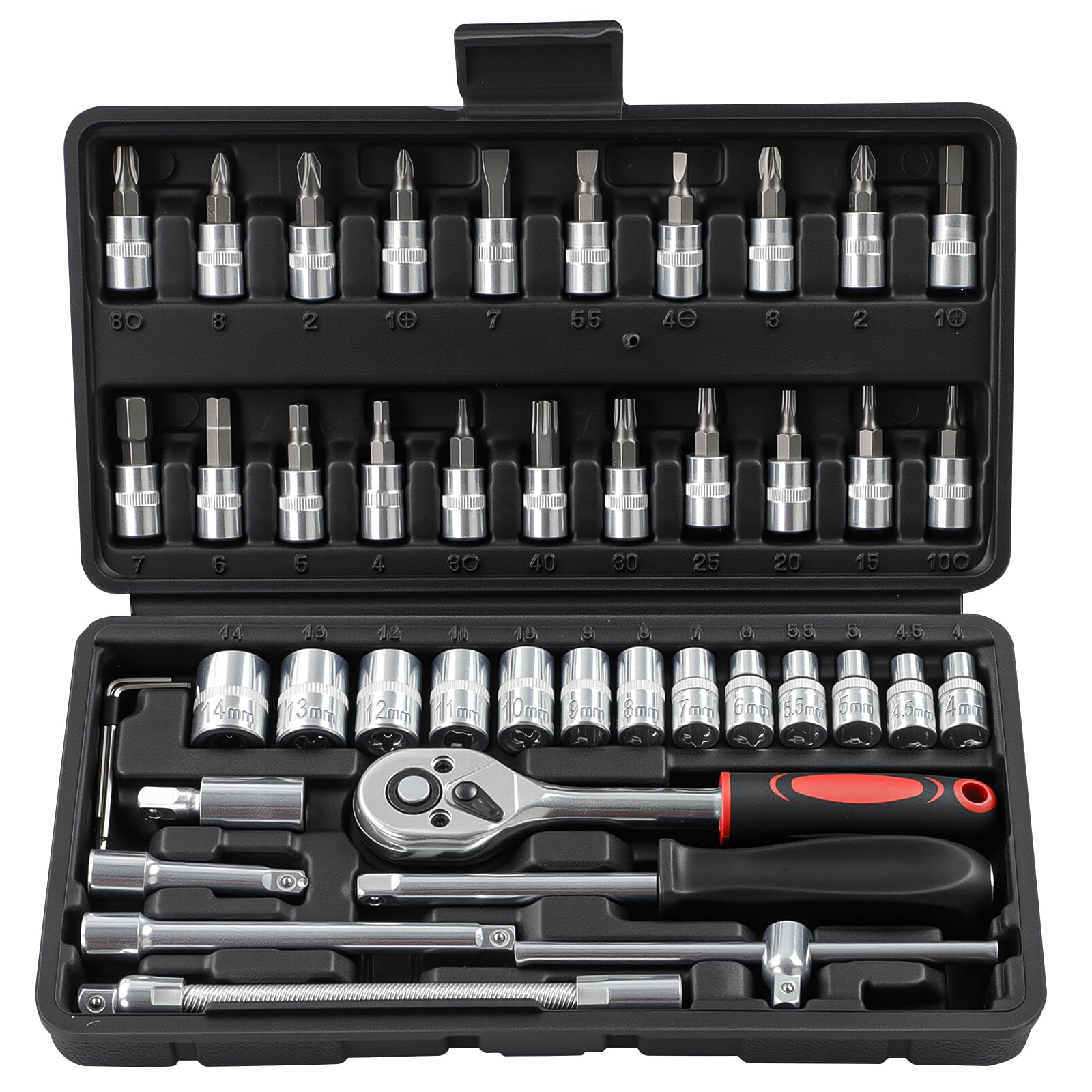 Putentfun 46PCS 1/4" Drive Socket Wrench Set With Ratchet, Bit Socket, Metric and Extension Bar for DIY, Car Repair and Household - Storage Case Included — image 1