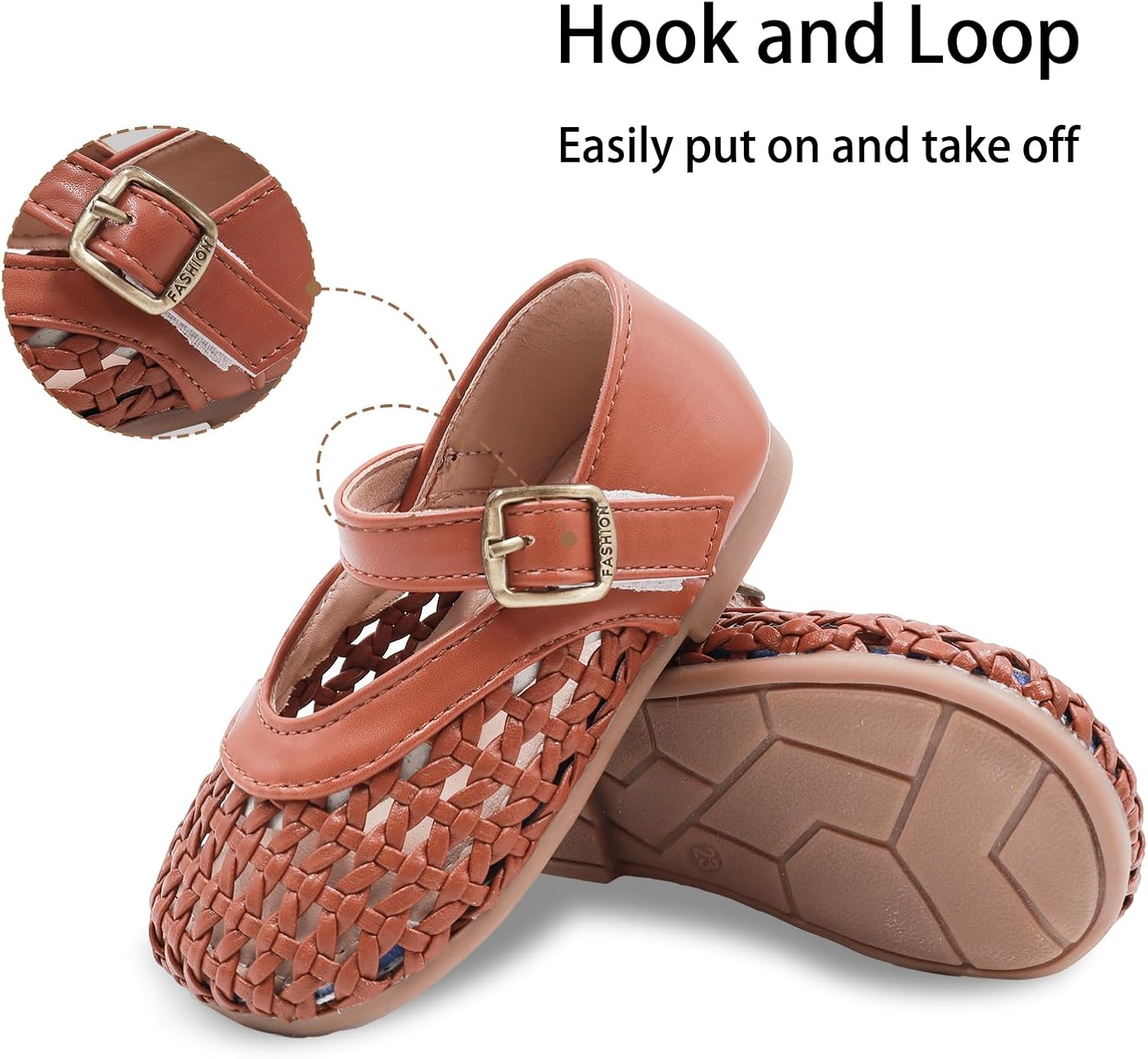 Toddler Girl Mary Jane Dress Shoes Little Kids Round Toe Buckle Strap Woven Ballet Flats Girls Comfortable Casual Shoes