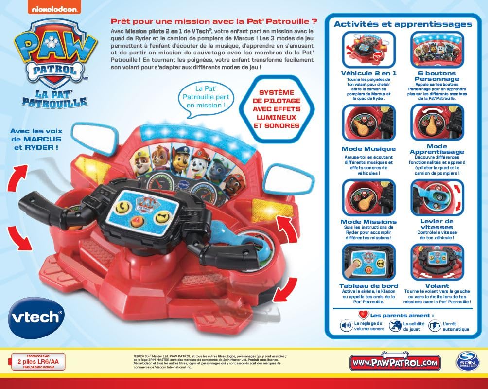 VTech Patrouille Pat Patrulla Canina-Misión Piloto, Color Rojo, tamaño estándar (542705)