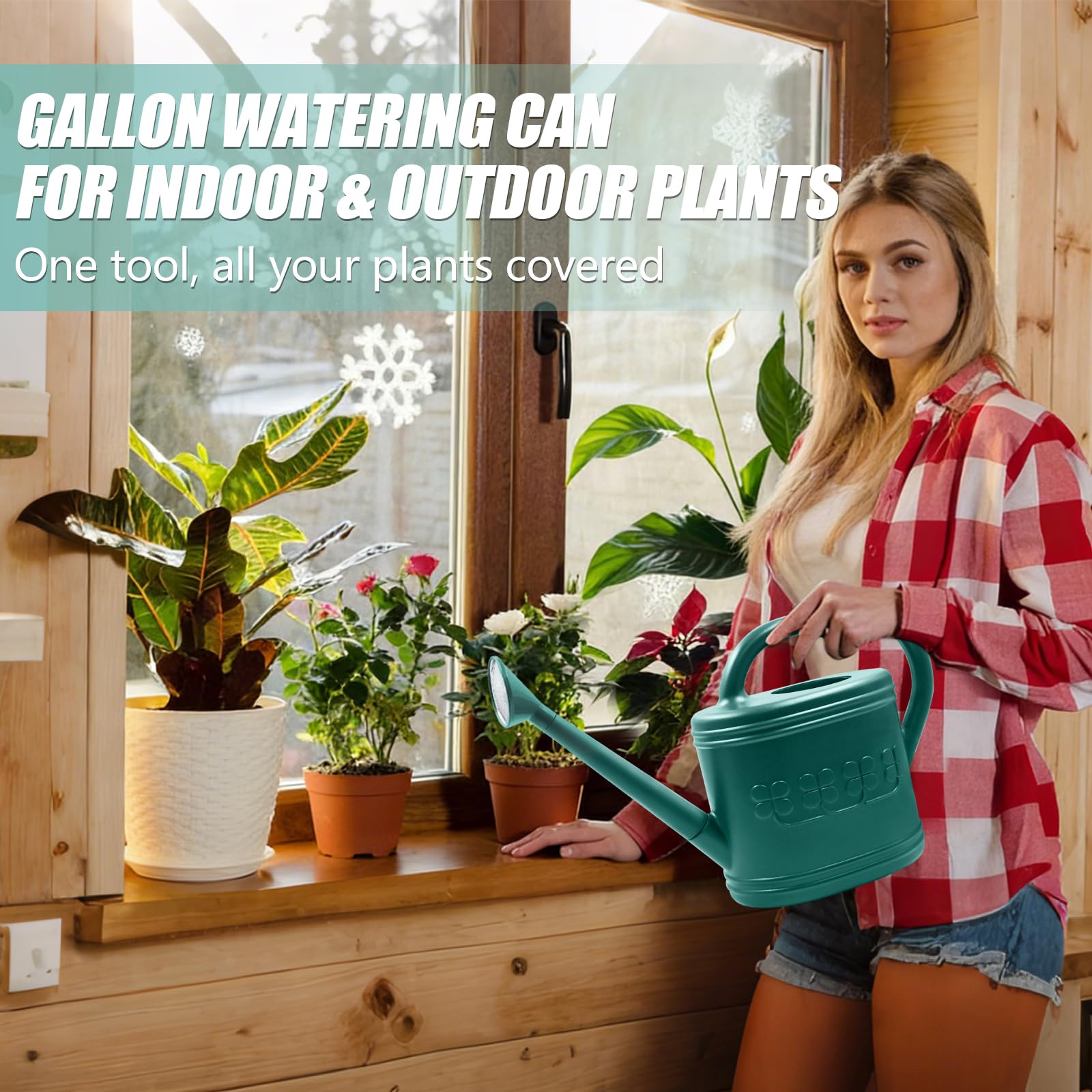 Arrosoir pour plantes d'intérieur et d'extérieur, arrosoir avec pommeau de douche en acier inoxydable, arrosoir en plastique de 3,8 l pour jardin, fleurs, légumes, serre