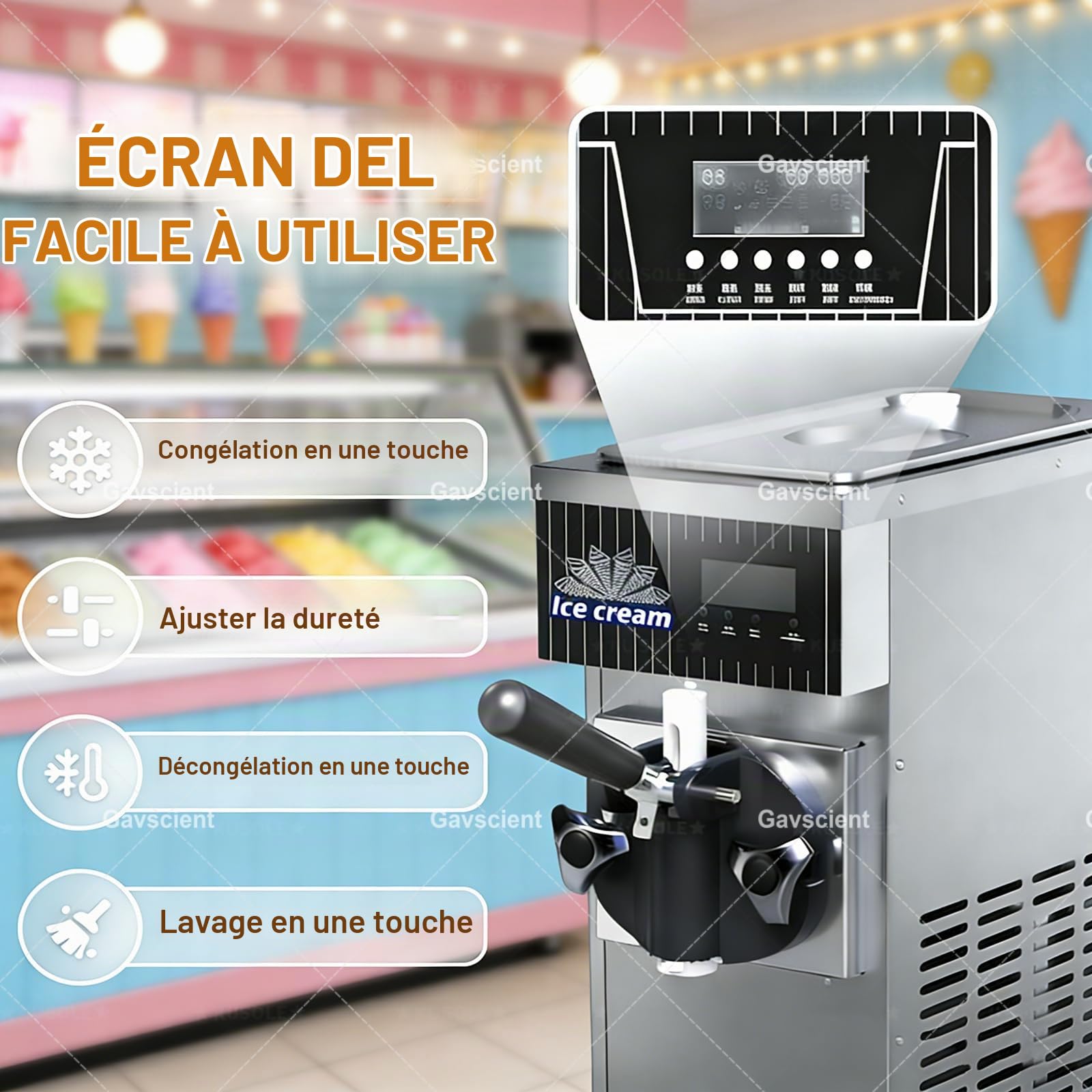 Machine à Glace Italienne pour Usage Commercial et Domestique, Production de 4 à 5 kg/h, avec écran Tactile LCD, Nettoyage Automatique et système de pré-Refroidissement White-750w