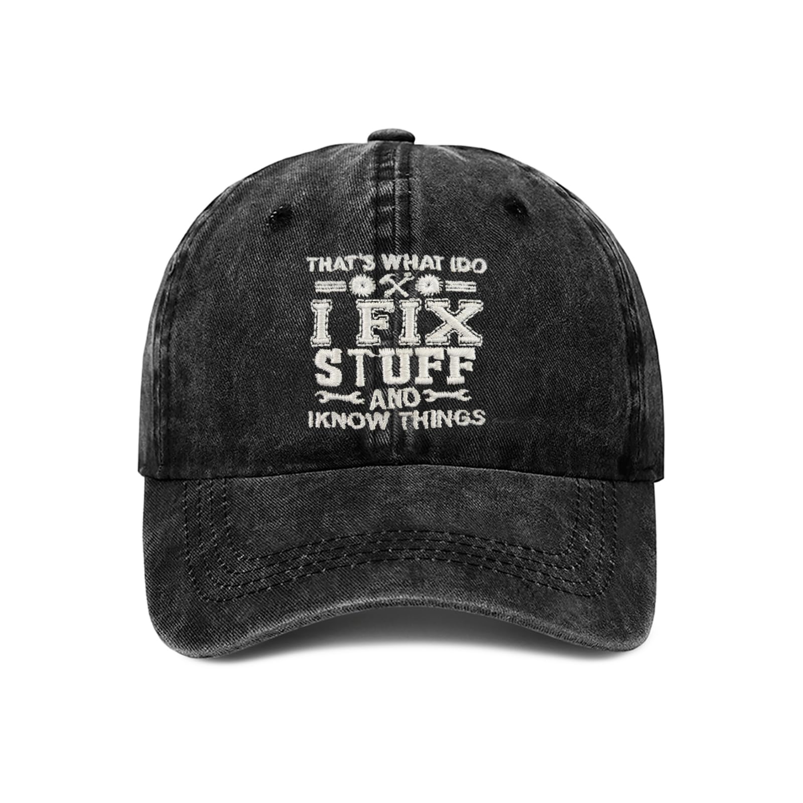 Yuaoeur Unisex Embroidery Black That’s What I Do I Fix Stuff And I Know Things Embroidery Hat - Adjustable Cotton Baseball Cap For Men - Ideal Mens Gifts For Birthday, Father's Day (Black)