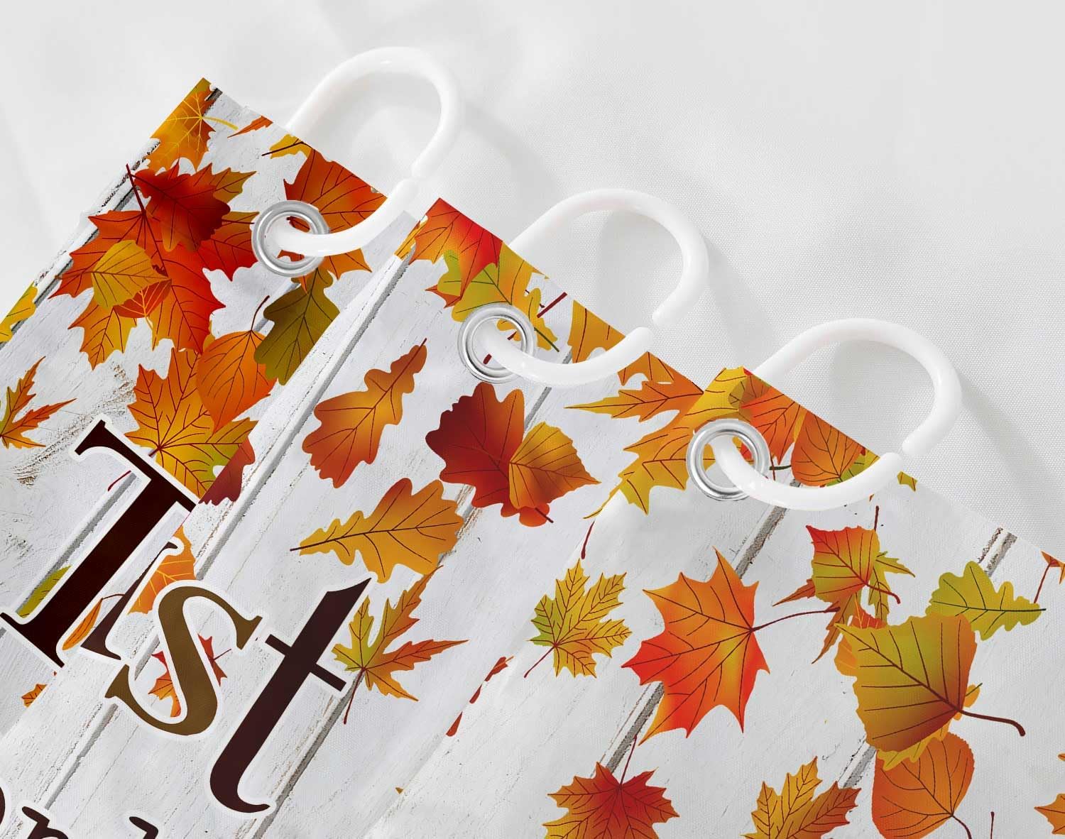 Fall Maple Leaves Shower Curtain, Autumn Thanksgiving Harvest Shower Curtains, Motivational Inspirational Quotes Christian Bible Verses Scripture Quotes Polyester Cloth Bathroom Curtains 72X72 inch