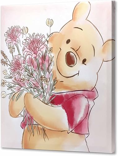 Vista 2 de Open Road Brands Disney Winnie the Pooh Bouquet de Flores Envuelto en Lienzo para Decoración de Pared - Gran Arte de Pared en Lienzo Suave en Pastel
