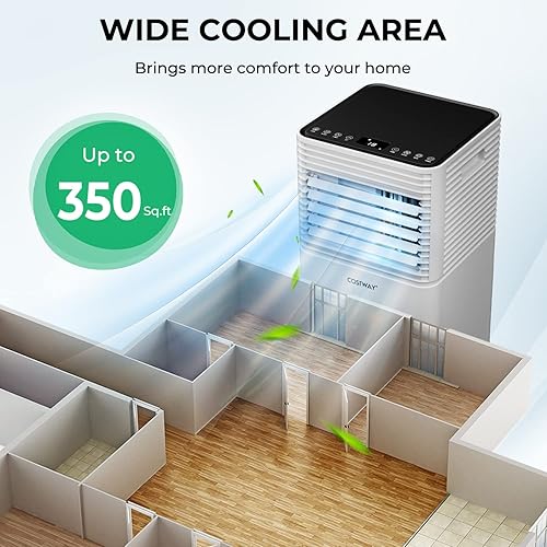 Vista 2 de COSTWAY Aire acondicionado portátil, refrigeración de CA de 10000 BTU para espacios de habitación de hasta 350 pies cuadrados, con control remoto