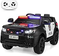 TOBBI 12V Police Ride-On Car for Kids 3-6: RC Battery-Powered Cop SUV w/ Siren, Flashing Lights, Music, Spring Suspension - Black