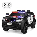 TOBBI Police Car Ride on Electric Car for Kids to Drive Battery Powered Ride-on Toys Cop Cars with Remote Control, Siren, Flashing Lights, Music, Spring Suspension, Carbon Black POLICE-Carbon Black