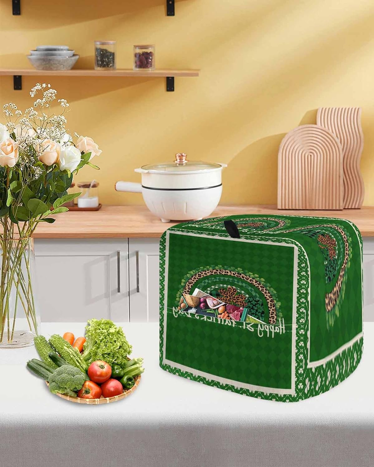 St.Patrick's Day Stand Mixer Cover with Storage Pocket, Waterproof Kitchen Mixer Covers, Lucky Shamrock Leopard Farmhouse Plaid Kitchen Appliance Dust Cover Compatible with 4/4.5 Quart Mixers