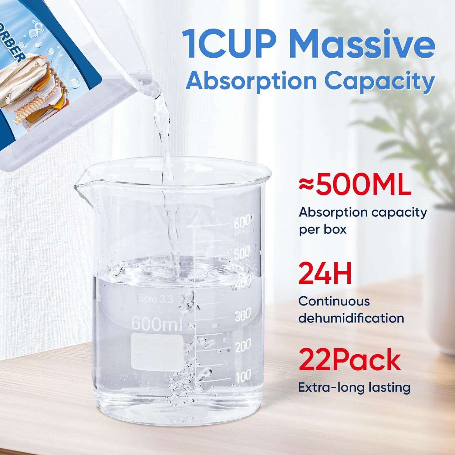 22Pack Moisture Absorbers, 10.6OZ Humidity Absorber Bucket, Moisture Absorbers for Closet, Dehumidifier Bucket for Wardrobes、 Kitchens and Bathrooms, Fragrance Free Humidity Absorber