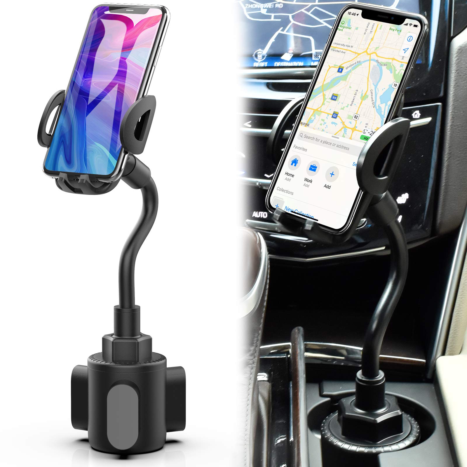Phone Holders for Your Car, Cup Holder Phone Mount, Universal Adjustable Gooseneck Cup Holder Cradle Car Mount for iPhone 17/16/15/14/13/12/Pro Max/X/Xs/XsMax/8/8Plus,Samsung,Huawei,LG(Black)