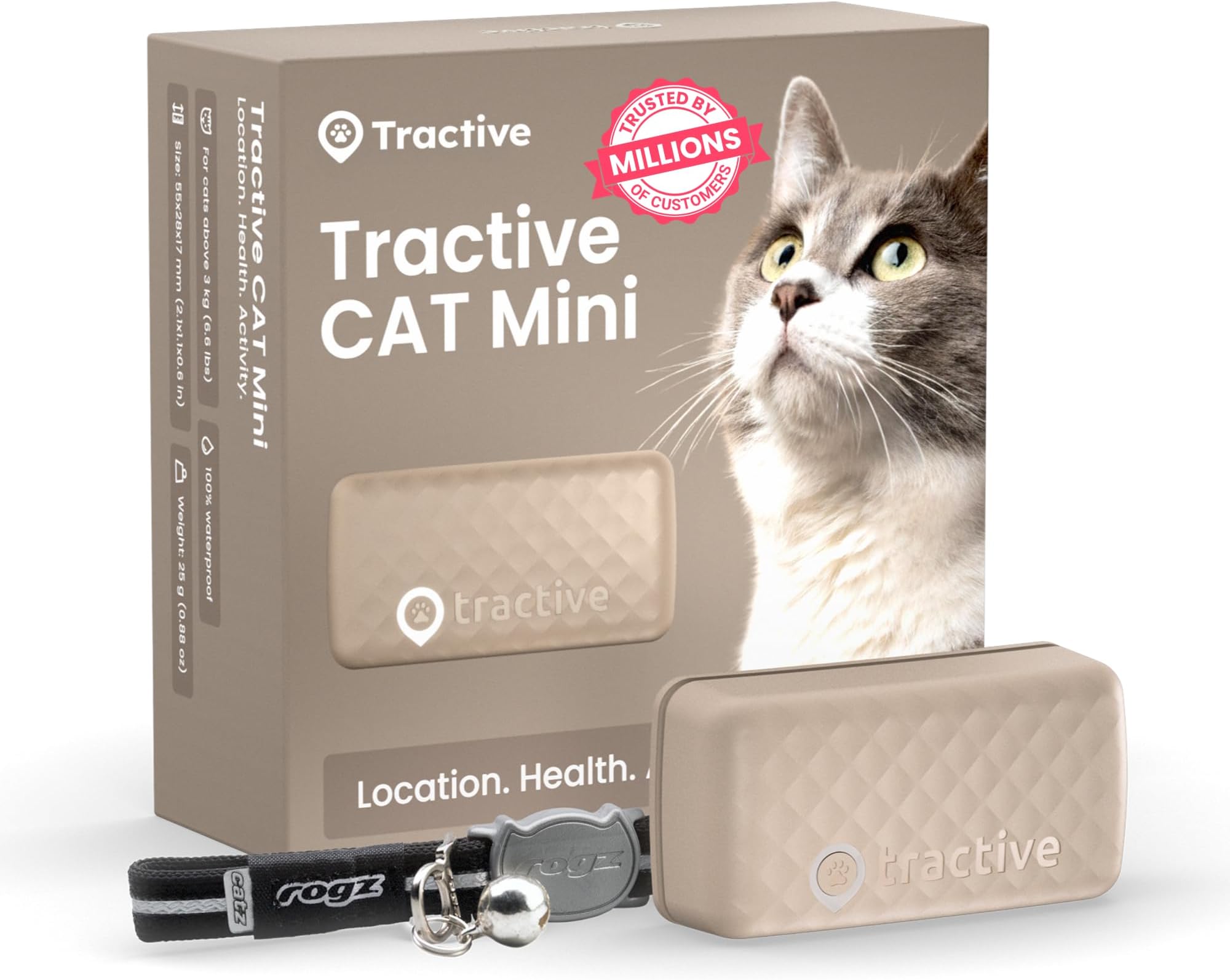 Tractive Smart Cat Tracker Mini | #1 Cat GPS | Real-Time Location Tracking | Territory & Location History | Safety Collar included (Brown)