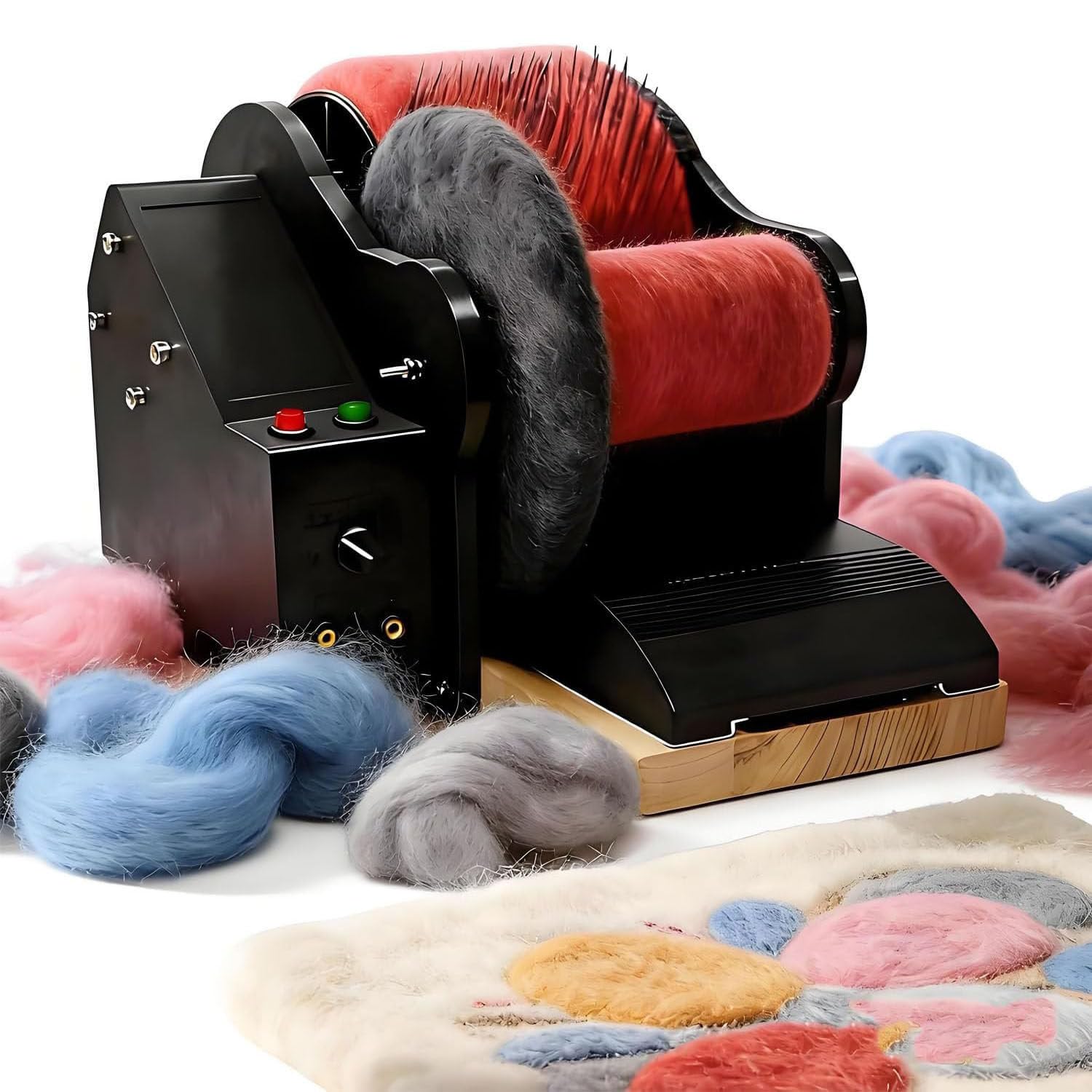 JozyJul Electric Wool Felt Drum Carder, Wool Carding Machine with Brush & Awl, 0-56 RPM Fiber Combing Machine, Wool Blending Wheel for Combing Blending