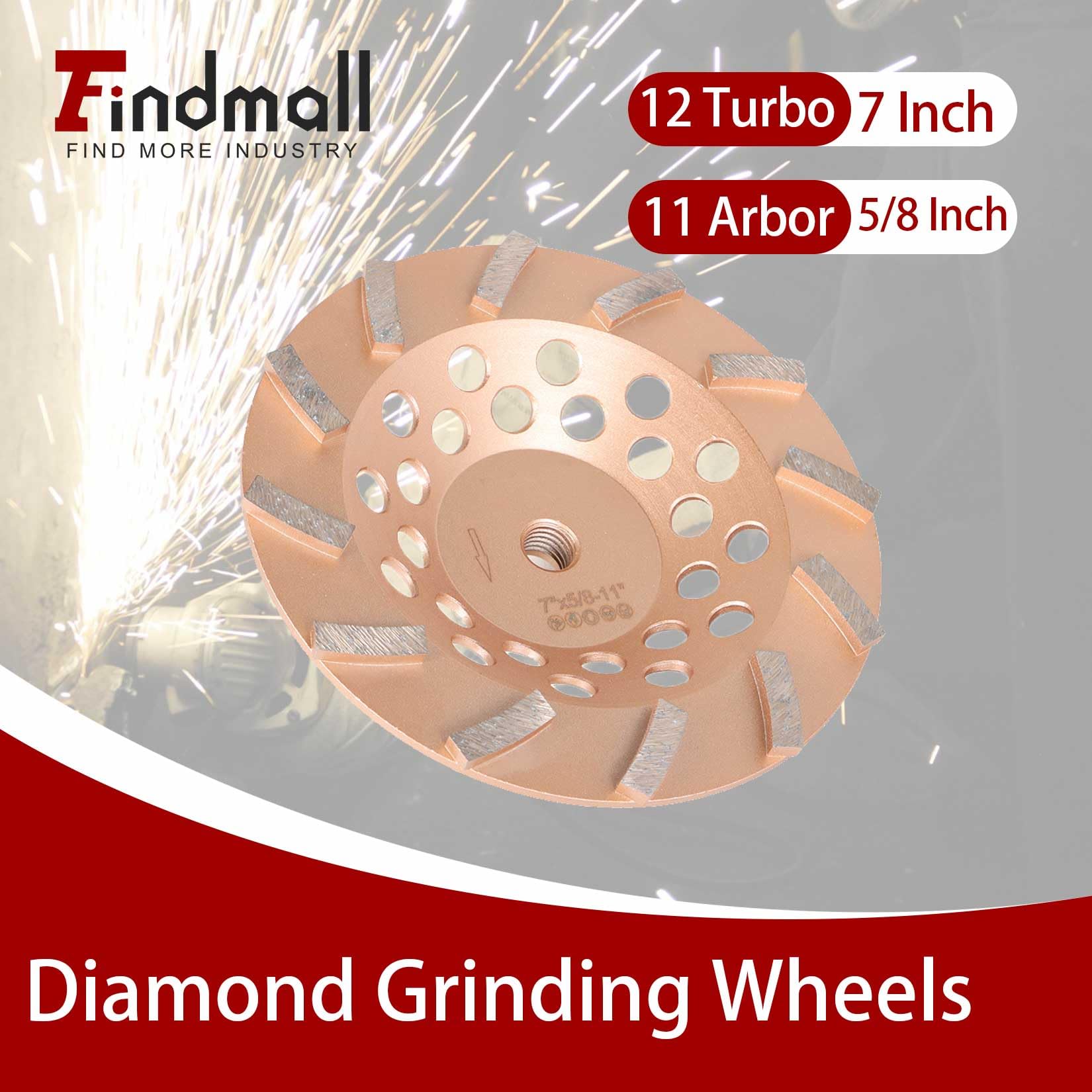 Discos abrasivos de Diamante Turbo de 7 Pulgadas y 12 segmentos, Eje de 5/8 de Pulgada -11, Discos abrasivos de Copa de Diamante, Aptos para hormigón y mampostería. Disponibles.