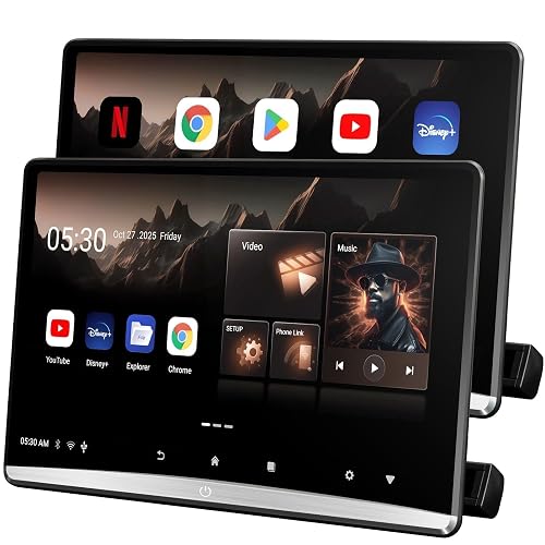 Seventour 12.4" 4K Android 13 Car TV Headrest Monitor(Pair), Dual Linked Touch Screen Rear Seat Entertainment System, Support Phone Wireless Mirroring, with WiFi/HDMI/BT/Video Player (4G+64G Pair)