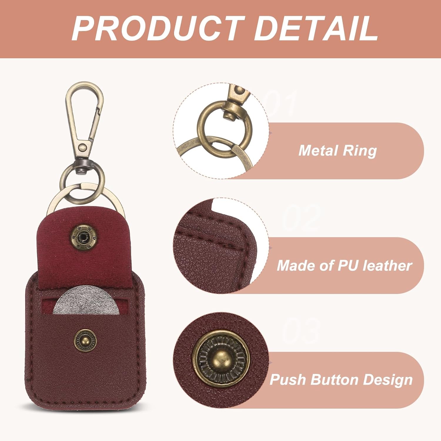 PATIKIL 2Pcs Quarter Leather Coin Holder, AA Medallion Snap Open Coin Display Holder for Collectible Challenge and Daily Carry Accessory, Black, Burgundy