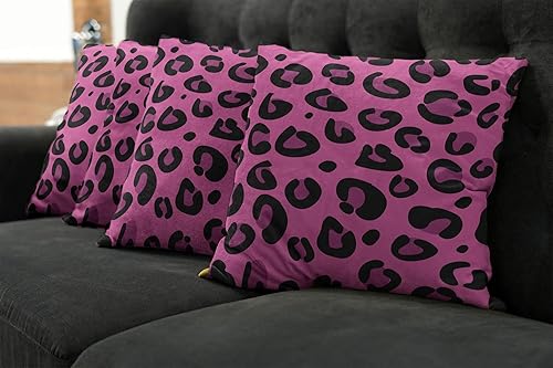 Miniatura 8 de Ambesonne Paquete de 4 fundas de almohada decorativas color rosa intenso, diseño de piel de leopardo en estilo abstracto, temática de safari