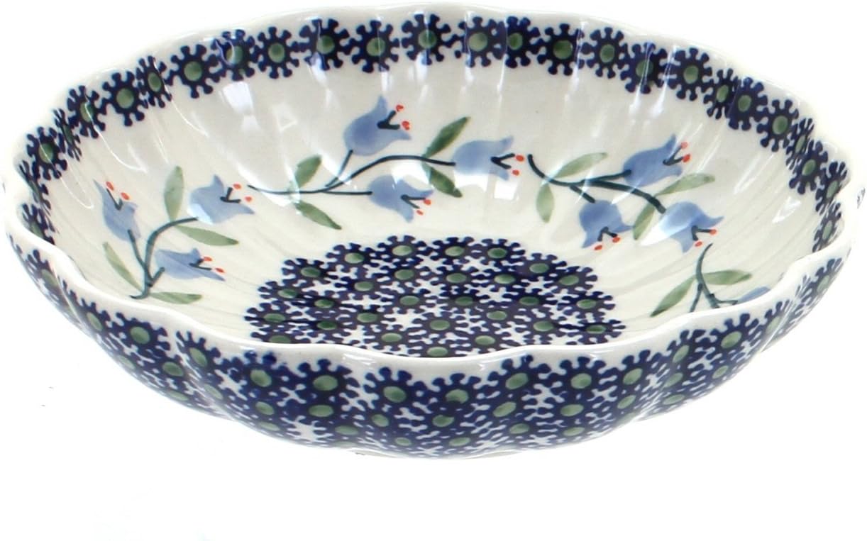 Blue Rose Polish Pottery - Blue Violet Scallop Bowl - 6" Diameter - Unique Dish for Appetizers, Nuts, or Candy
