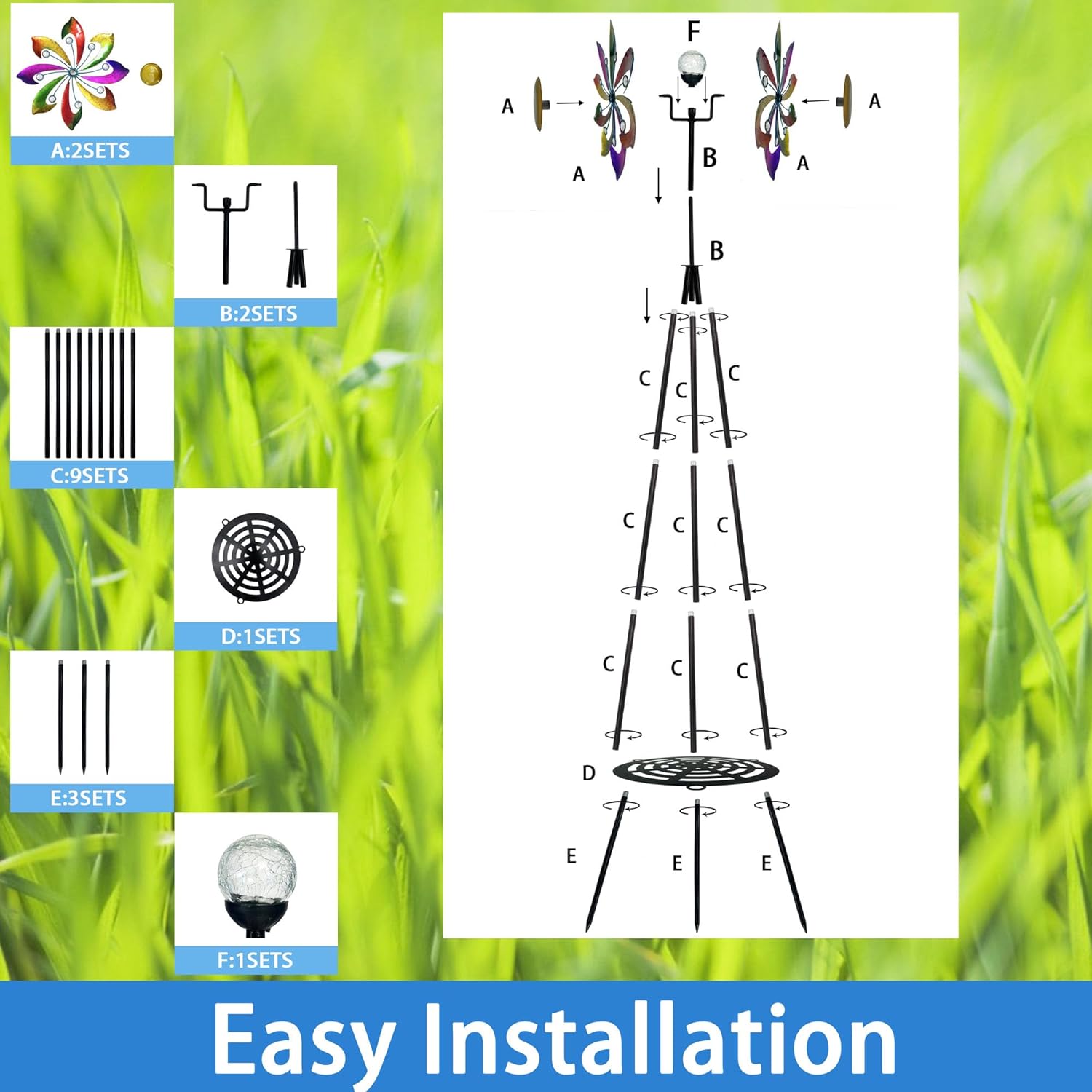 69" Metal Wind Spinners Outdoor with Plant Rack,3 Legs Colorful Windmill for Yard, Kinetic Yard Art, Waterproof Large Wind Sculptures for Garden Backyard Outdoor Decor Lawn Ornaments for Outside