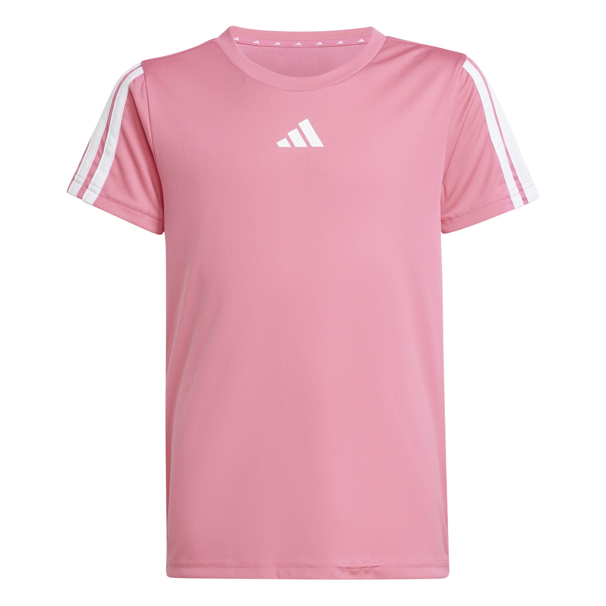 adidas Girl's Train Essentials 3-Stripes Shirt, Pink Fusion/White, 11-12 Years