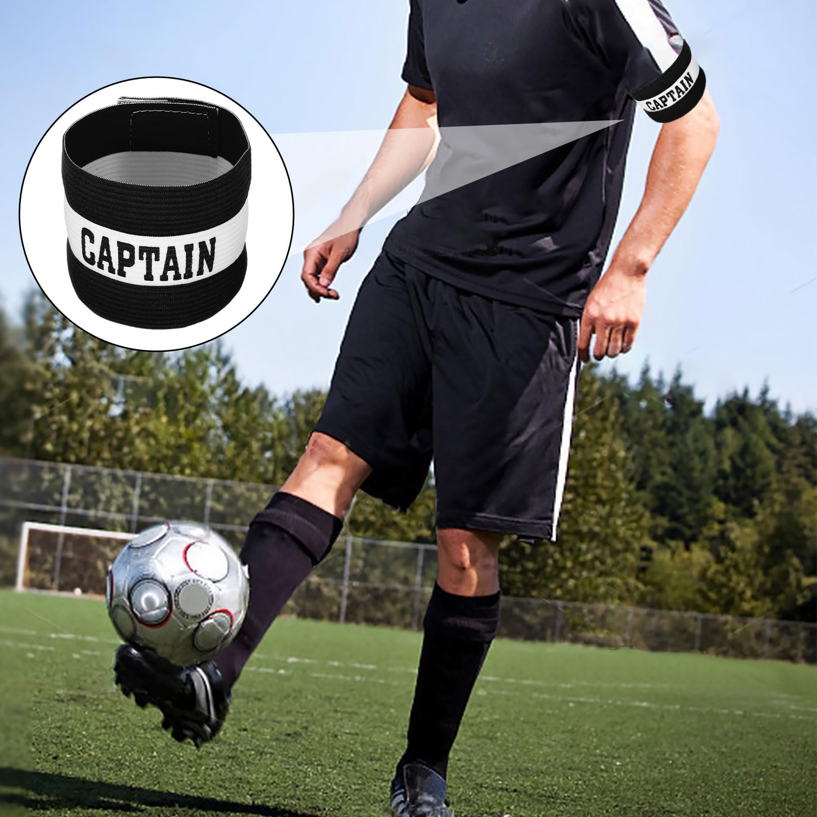 Brazalete de Capitán de Fútbol Elástico de Nailon Ajustable Negro