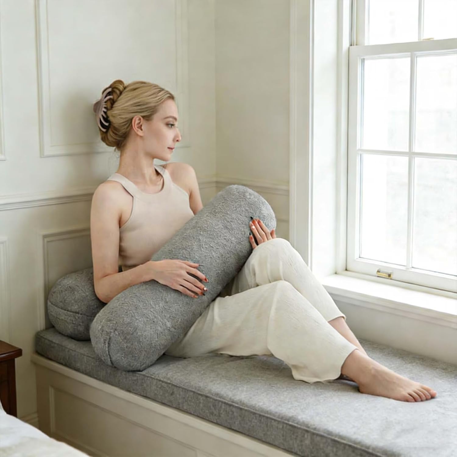 Long Bolster Body Pillow for Adults 2pc Roll Cylinder Bolster Pillow for Sleeping Hugging Coffee Cylindrical Backing Cushion with Removable Cover, 24×7.8in