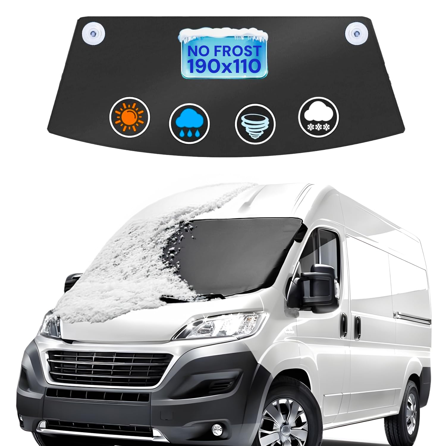 Copertura per parabrezza per ghiaccio e neve, copertura per auto, camion e SUV, realizzata in poliestere 600D per tutte le stagioni con 6 punti di ancoraggio, raschiare il ghiaccio e protegge il