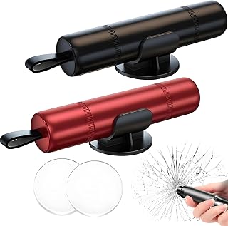Martillo de emergencia para coche con 2 soportes, 2 unidades, color rojo y negro