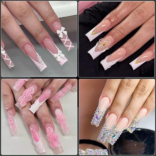 Miniatura 10 de Cycullinyt Juego de puntas de uñas postizas cuadradas largas de 12 tamaños, 240 piezas de media cubierta acrílica, transparente, kit de puntas de