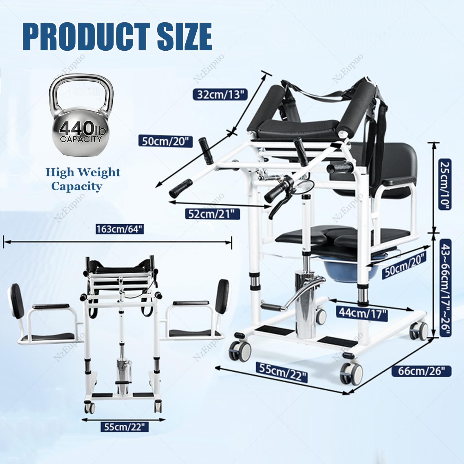 Silla Elevadora HidráUlica Para Pacientes Ayuda Para El Traslado De EnfermeríA A Domicilio Silla De Ruedas De Transferencia De Altura Ajustable Con Orinal Para Personas Mayores Con Discapacidad Black
