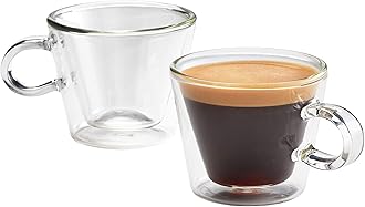 Judge Duo Flare Set of 2 Espresso Glass Coffee Cups with Handle, Hollow Vacuum Sealed, Heat Resistant, 75ml Espresso Cup