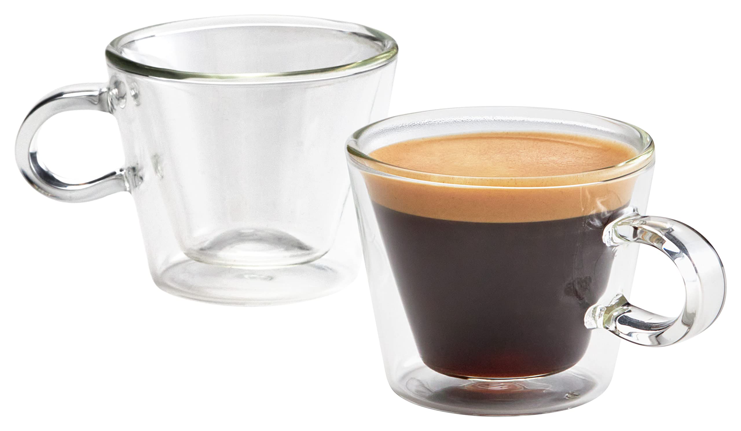 Judge Duo Flare Set of 2 Espresso Glass Coffee Cups with Handle, Hollow Vacuum Sealed, Heat Resistant, 75ml Espresso Cup