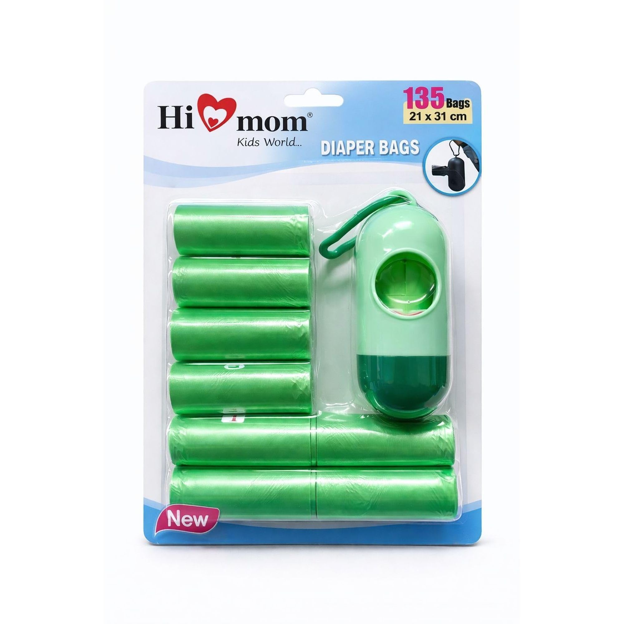 HI MOM Disposable Diaper Bags with Dispenser 135 Bags Portable Baby Nappy Disposal Bags Leak Proof Odor Lock Waste Bags Refill Rolls for Travel Stroller Outdoor Home Use - Green-image-8