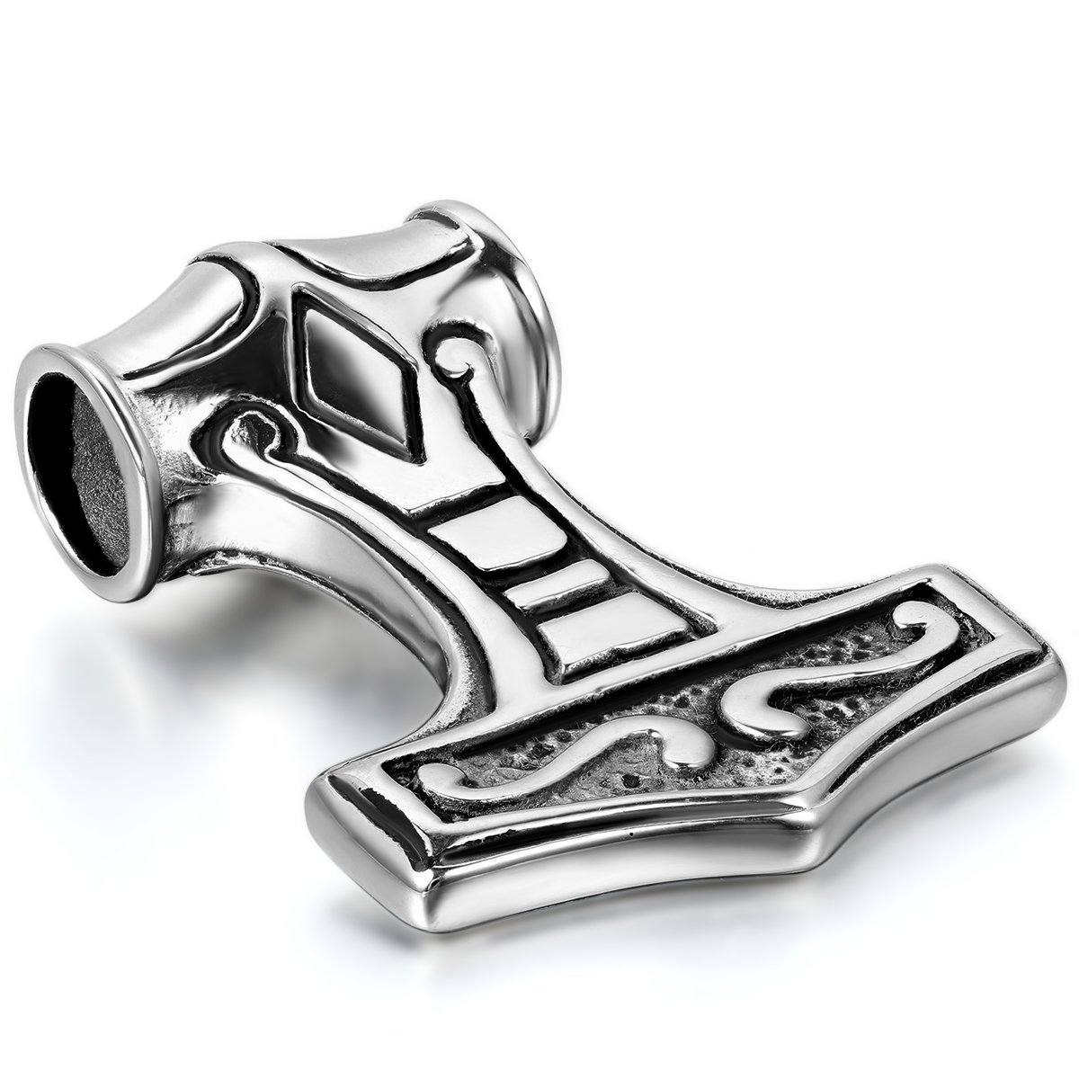 JewelryWe Schmuck Edelstahl Retro Charm Thors Hammer Amulett Herren-Anhänger mit 55cm Kette, Halskette, Silber Gold