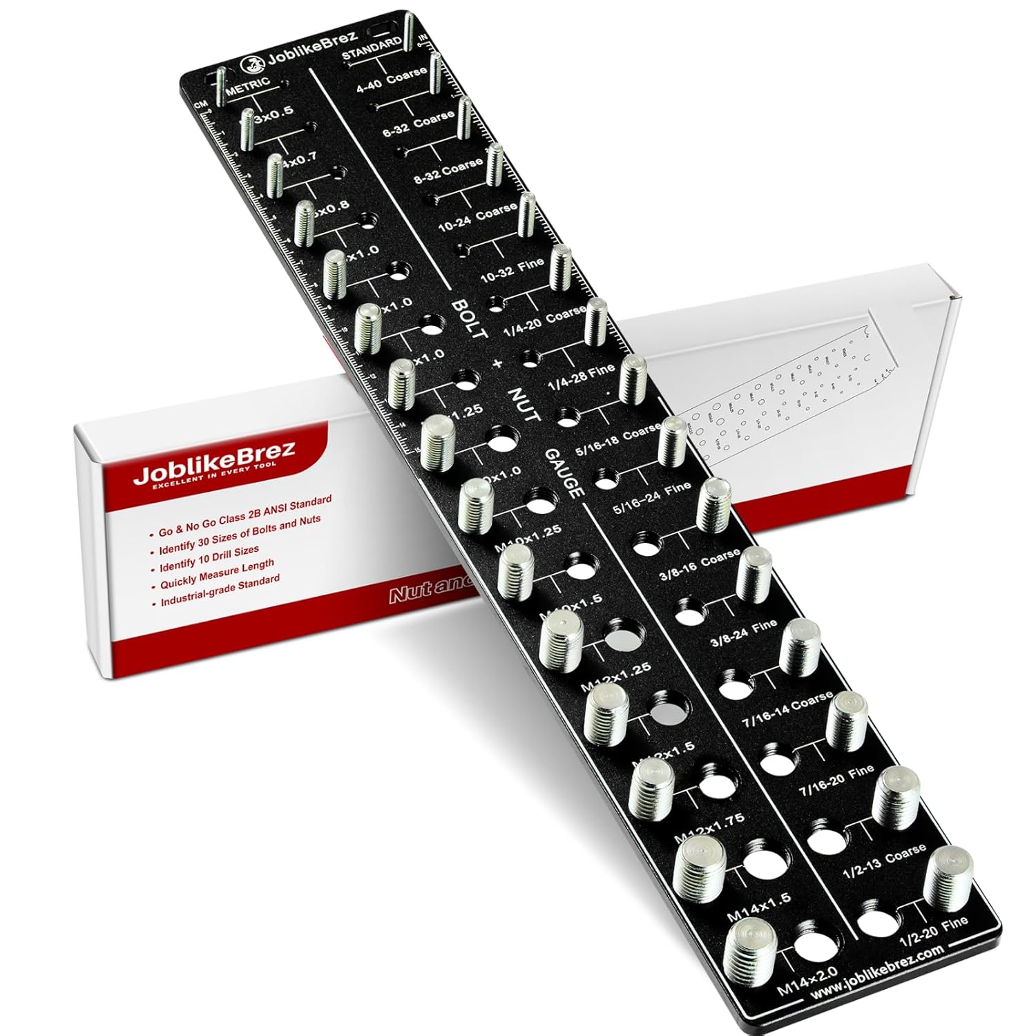 Thread Checker, 40 Nut and Bolt Thread Checker, Bolt Size and Thread Gauge 20 Standard & 20 Metric, Bolt Size Finder, Wall-Mountable Bolt Thread Identifier Gauge with Inch & CM Ruler