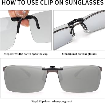 Rimless Rectangle Clip on Sunglasses Lightweight Polarized Eyeglasses Men Women