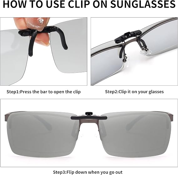 Rimless Rectangle Clip on Sunglasses Lightweight Polarized Eyeglasses Men Women