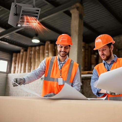 Miniatura 2 de ROVSUN Calentador eléctrico de garaje de 7,500 W con control remoto y temporizador de 12 horas, calentador digital de montaje en techo forzado con