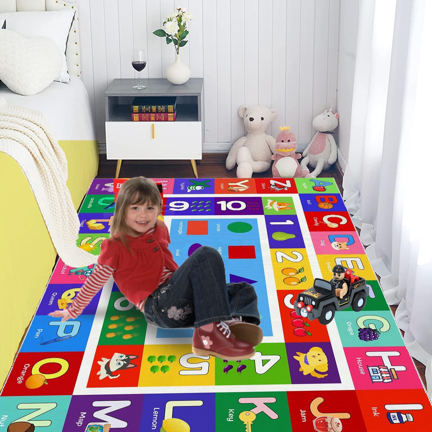 ABC Kids Play Rug - Number Alphabet Shape Fruit Learning Educational Area Rug - Large Non-Slip Kids Room Play Mat (Alphabet, 6' x 4' (Rectangular))