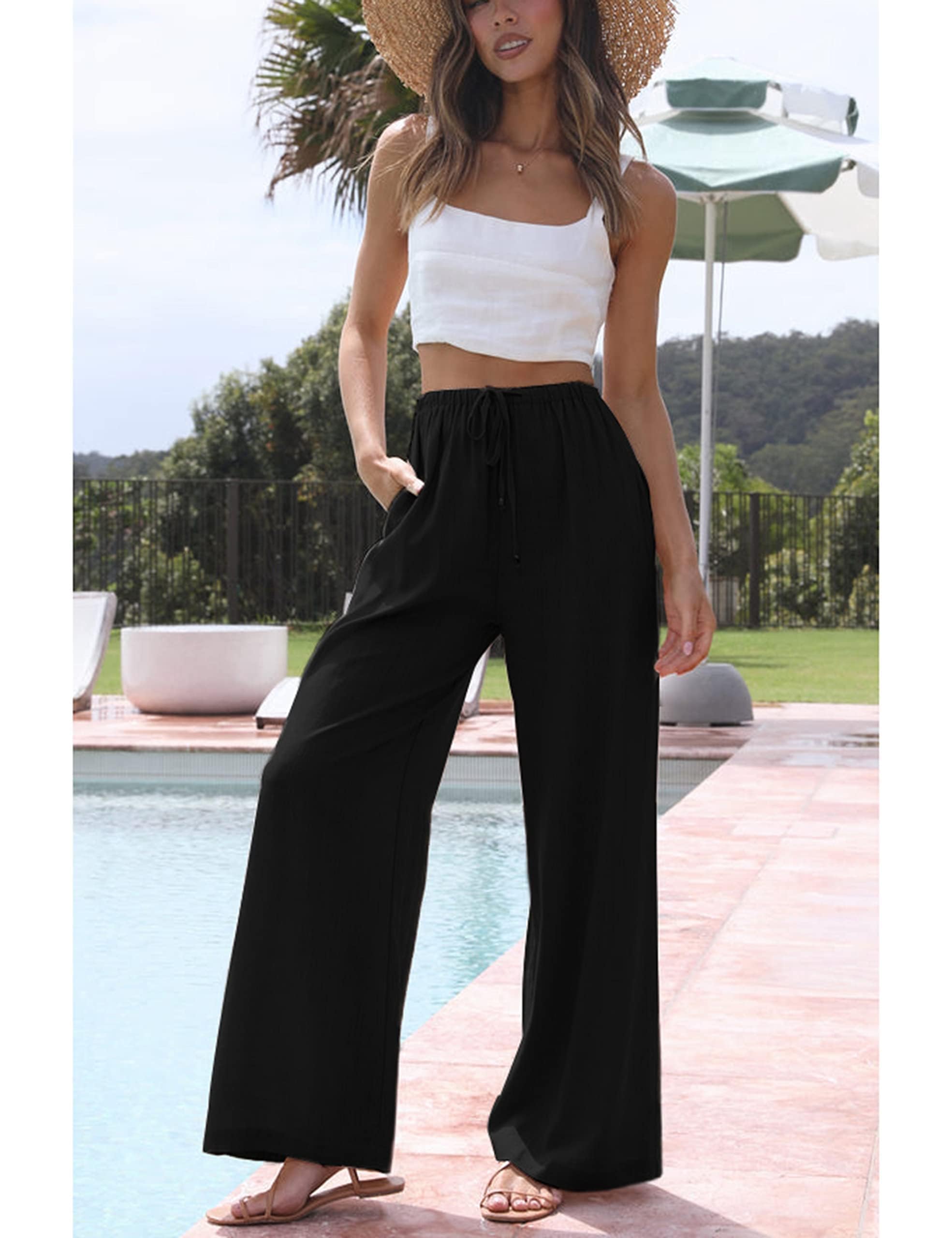 Cegerne Per Donna Pantaloni di Lino Lunghi Pantaloni Estivi Leggeri vestibilità Ampia Informale Sciolto Pantaloni in Tessuto Largo Gambe Larghe con Tasche