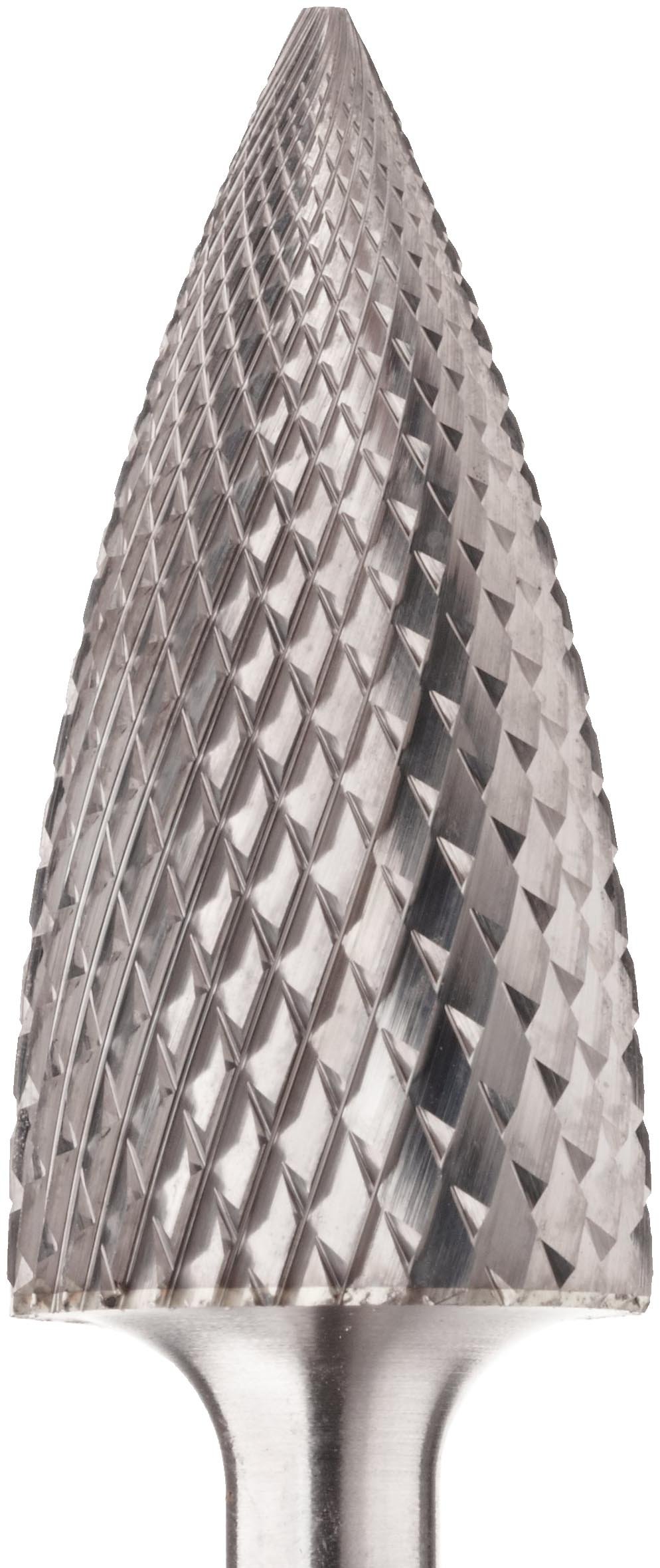 PFERD Tree Carbide Bur, Uncoated (Bright) Finish, Diamond Cut, Point End, 1/4