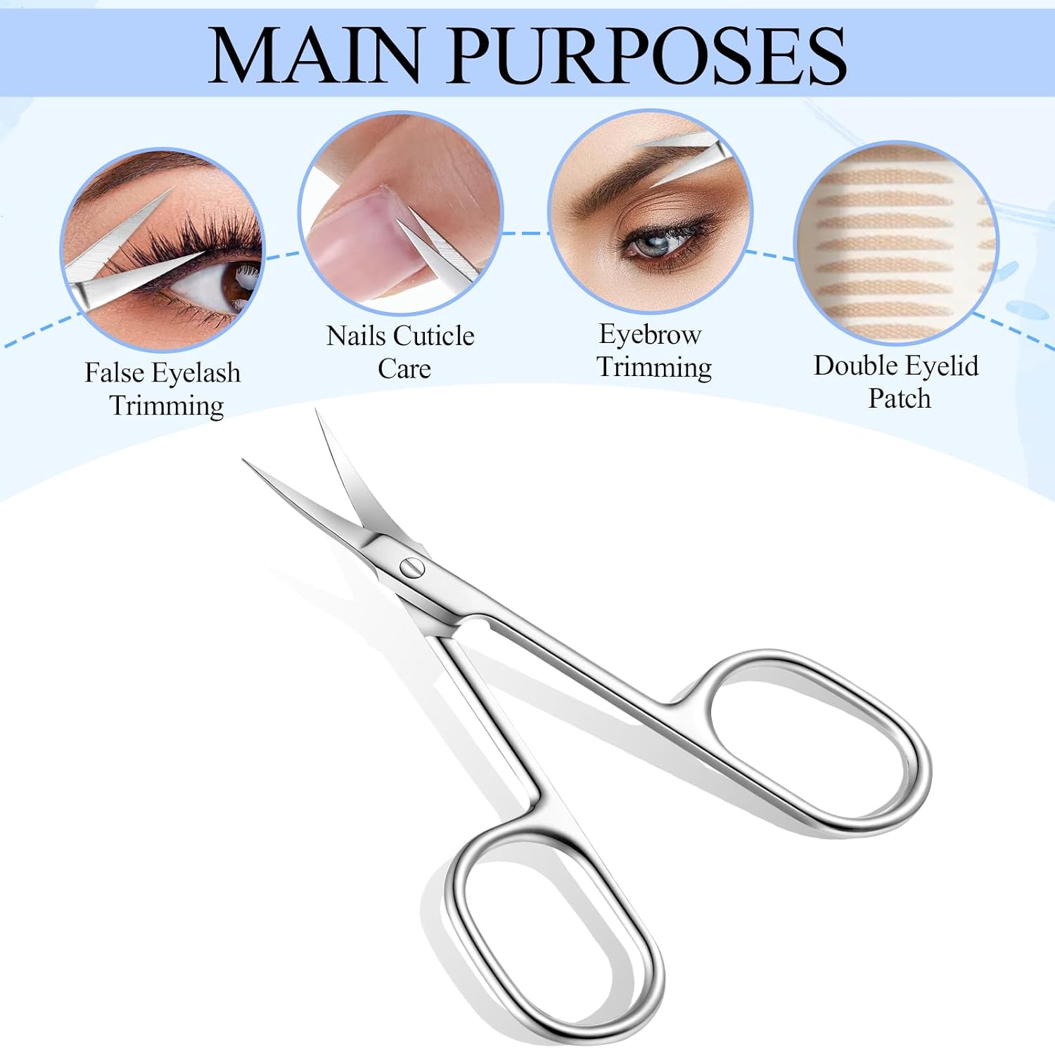 Cuticle Scissors with Curved Sharp Tip, Manicure Scissor Nail Cuticle Trimmer Multi-Purpose Professional Stainless Steel Fine Cuticles Cutter for Cuticles Care, Eyebrow, Nail, Eyelash, Beards, Silver