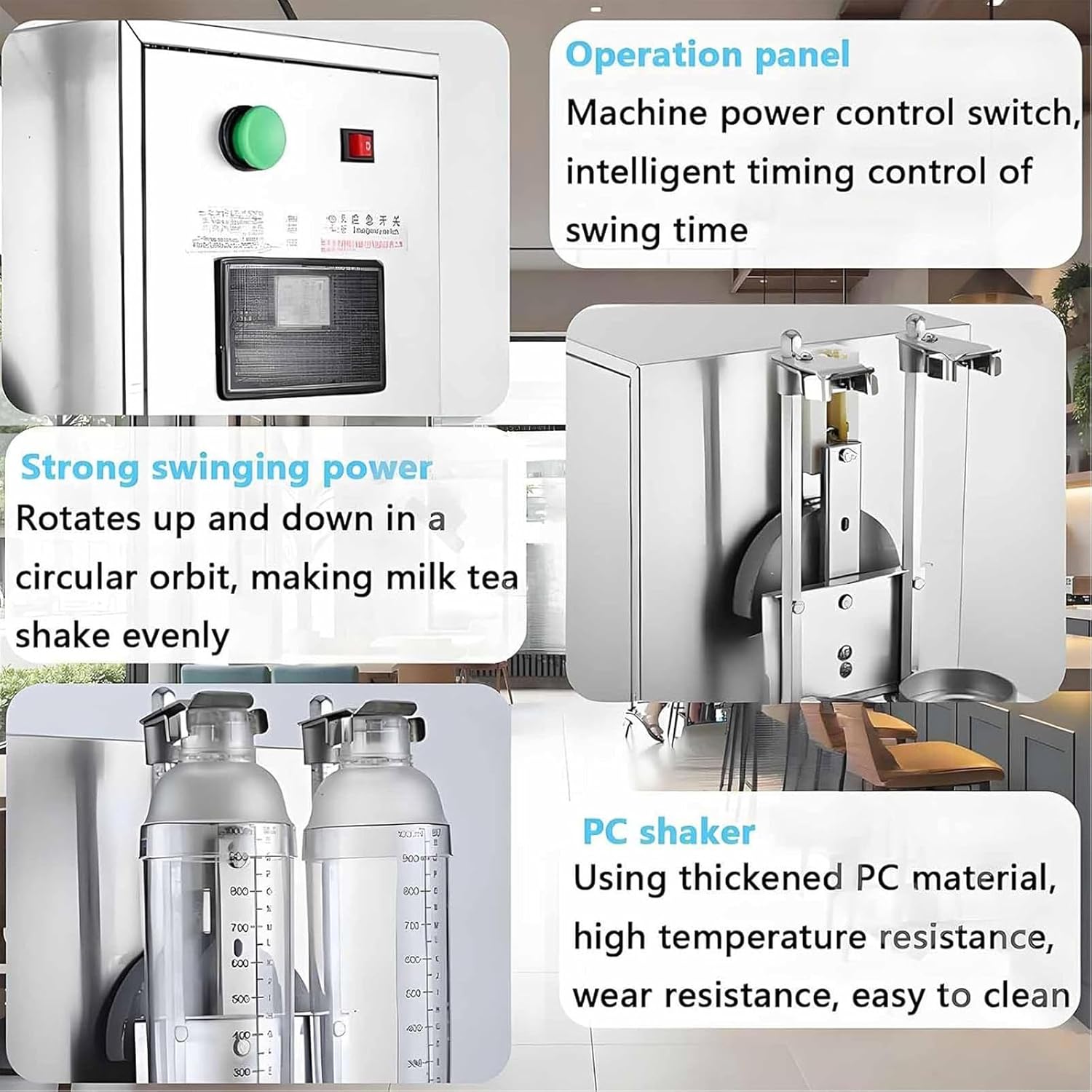 Electric Milk Tea Shaking Machine Stainless Steel Automatic Cocktail Shaker Double Frame and Double Cups Cocktails 350ml to 1000ml Capacity for Bubble Tea,Juice,Coffee,Milk,Wine
