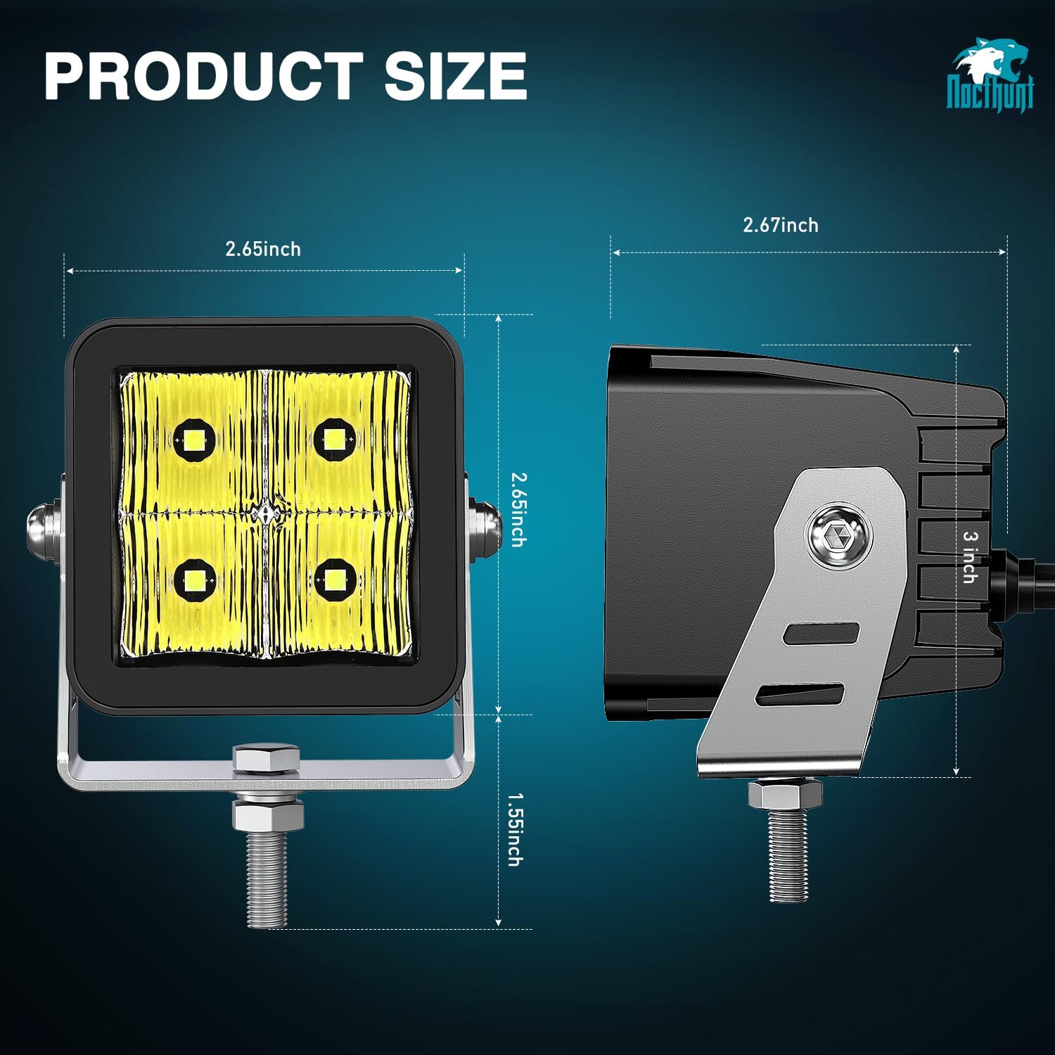 Nilight LED Pod Lights 2 PCS 3 Inch 4LED Flood Beam Square Offroad Driving Side Rear Back-Up Light Built-in EMC for Tractor Truck Motorcycle Boat ATV
