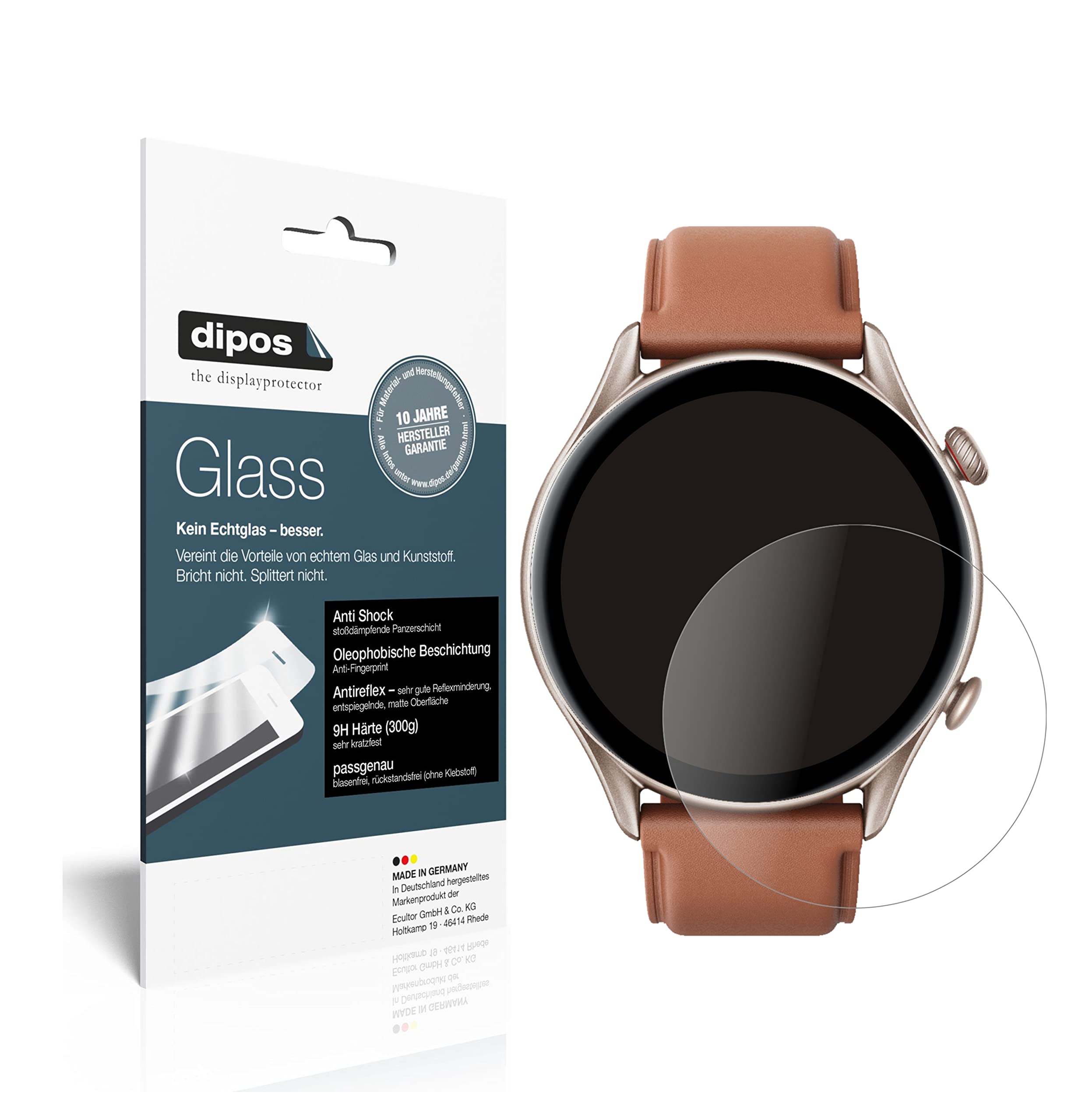 Pellicola Protettiva Opaca Dipos Per Smartwatch GTR 47mm - Vetro Flessibile 9H Antigraffio, Antiurto, Confezione Da 2, Made In Germany