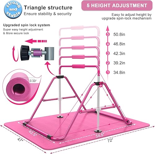Miniatura 11 de Tepemccu - Barras horizontales extensibles de entrenamiento con altura ajustable para gimnasia infantil, travesaño infantil plegable Azul